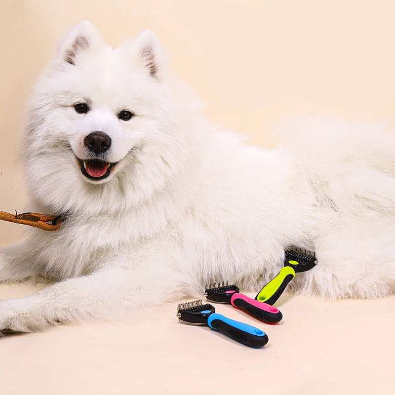 Pet Grooming Brush Double Sided Shedding Comb for Dogs and Cats