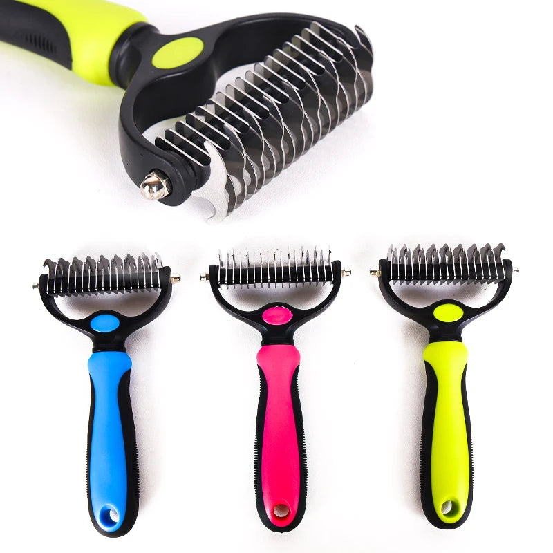 Pet Grooming Brush Double Sided Shedding Comb for Dogs and Cats